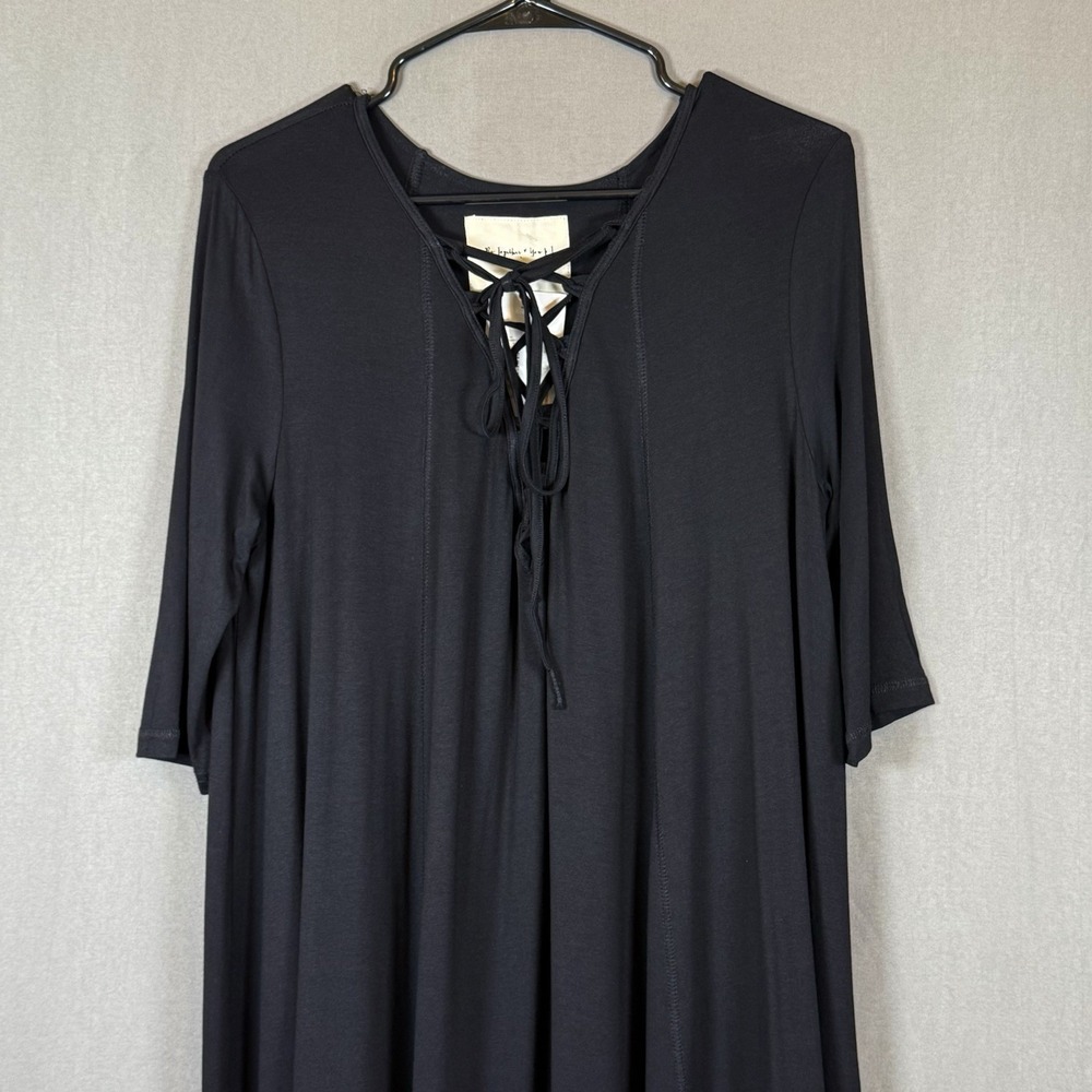 By Together You and I Flowy Tshirt Dress Lace Up Tie Front Black Boutique XL NWT - Picture 3 of 11